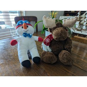 Bundle of two (2) Christmas stuffed animals (moose & snowman)